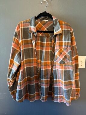 Maurices Plaid Button-Down Shirt in Orange and Gray